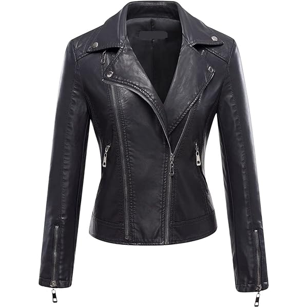 R♡　レディース　BLK XS chouyatou Women's Candy Color Asymmetric Zip Slim Faux Leather