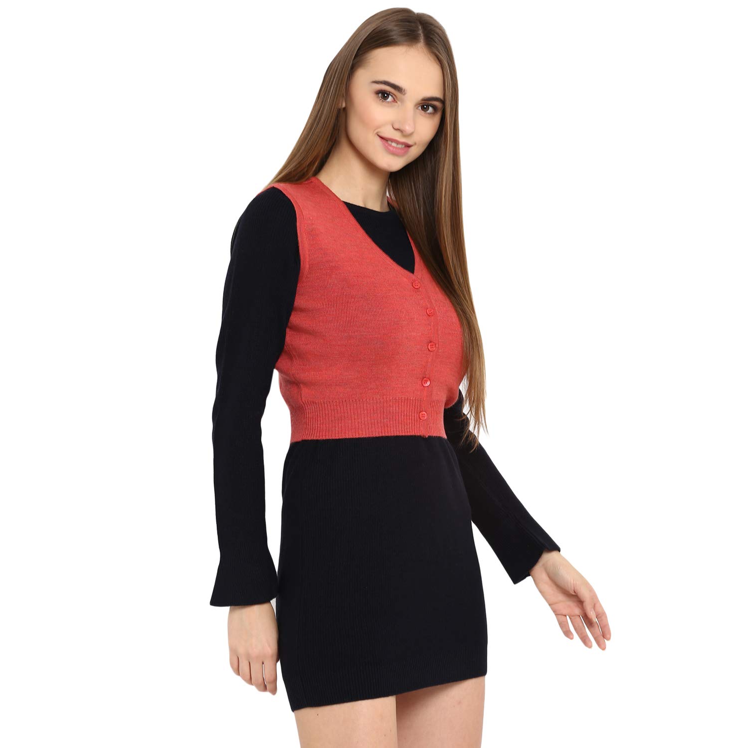 monte carlo light red solid pure wool front open blouse