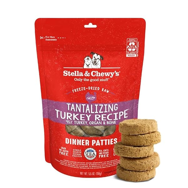 STELLA & CHEWY’S FREEZE-DRIED RAW DINNER PATTIES – TURKEY RECIPE – HIGH PROTEIN GRAIN-FREE PUPPY & DOG FOOD – PERFECT FOR PICKY EATERS – 5.5 OZ