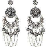 Bollywood Jhumka Jhumki Earrings for Women Boho Beaded Drop Dangle Chandelier Earring Traditional Tassel Bell Bohemian Dangling Earring Ethnic Gypsy Hypoallergenic Oxidized Indian Jewelry Gift