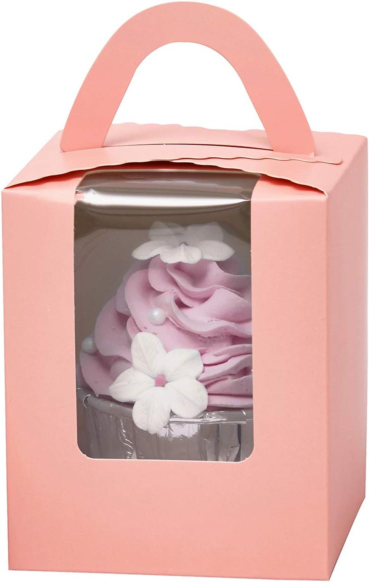 Yotruth Pink Cupcake Boxes Single Valentines 50 Sets For Standard Size Cupcakes For Birthday and Baby Shower Girl (Classic Series)
