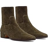 RJYLP Women's Ankle Boots Square Toe Low Chunky Block Heel Booties Comfortable Short Boots Side Zipper Booties Shoes