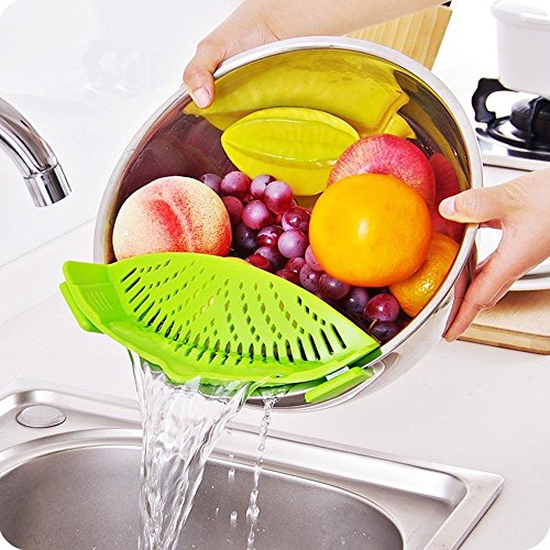 Silicone Snap Strainer，AICMEI 2 packs Clip-on kitchen food strainer for spaghetti, pasta, ground beef grease and more， universal most Pots, Pans & Bowls（GREEN,RED） - Thumbnail 2