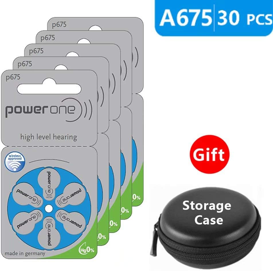Hearing Aid Batteries Size 675 za Power one,Pack of 30,Blue Tab PR44 1.45V Type A675 Zinc Air Battery for Hearing Aids Sound Amplifier
