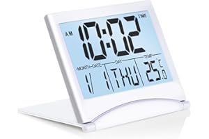 Betus Digital Travel Alarm Clock with White Backlight - Foldable Calendar Temperature Timer LCD Clock with Snooze Mode - Larg