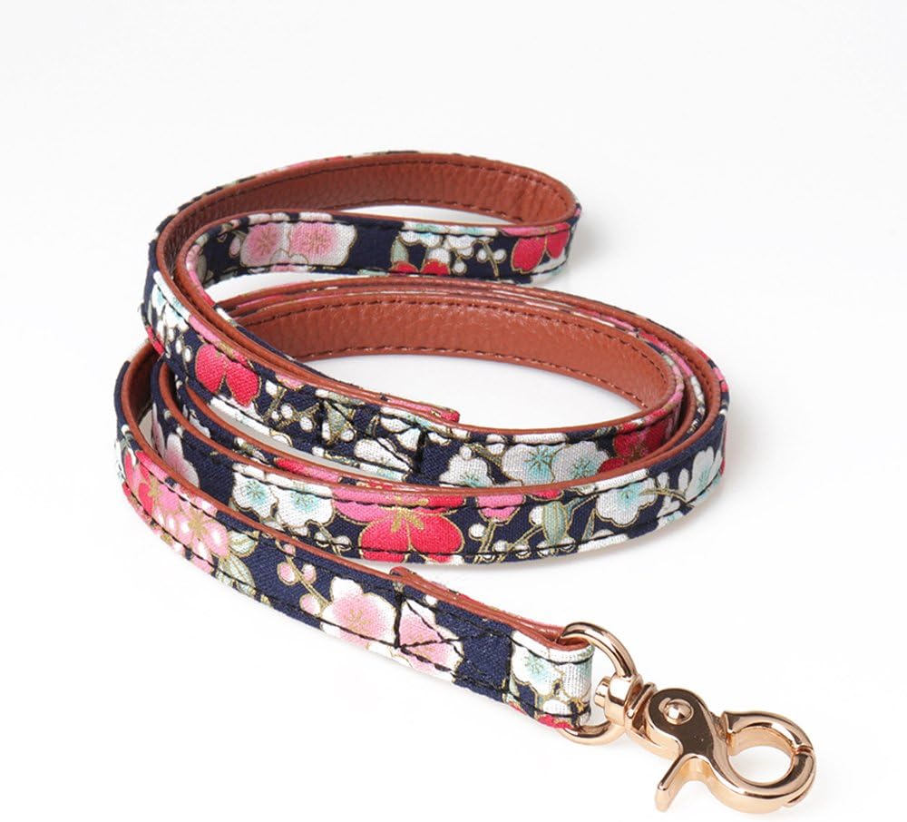 Leepets Small Dog Collar with Bow Tie Cute Leather Puppy Bow Collar for Girl Cat Collar for Kitten Adjustable Metal Buckle,(Extra Small, Blue Floral)