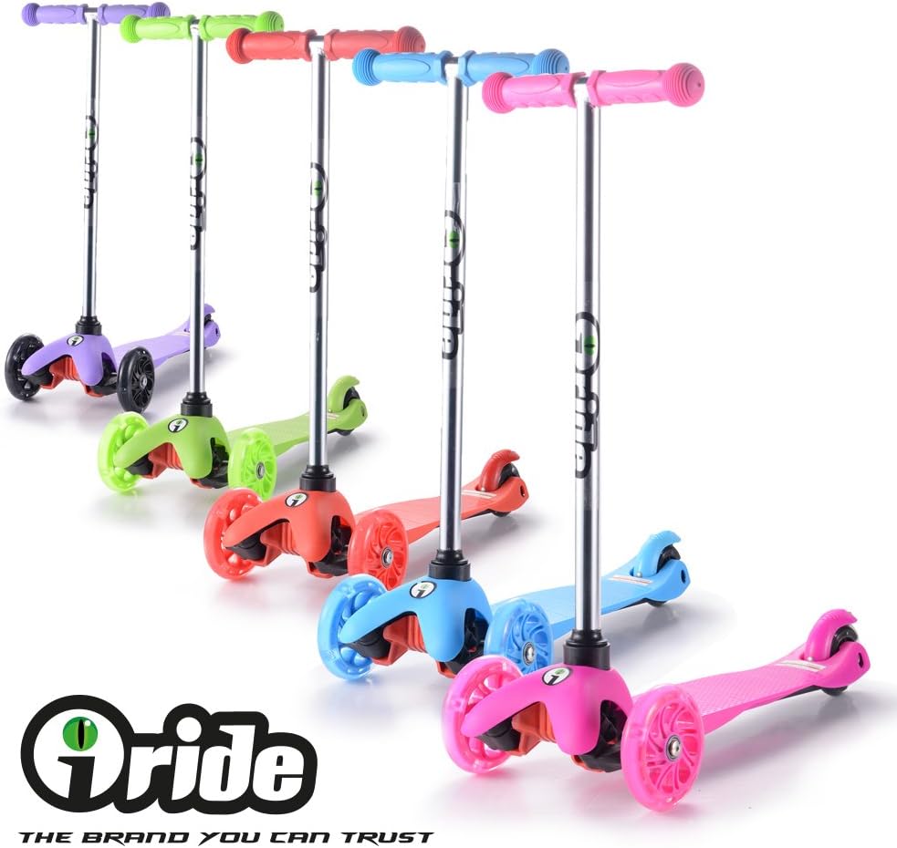 iRide® Mini Three Wheel Kick Scooter - Perfect For Children Aged 2+ - LED Light Up Wheels - Easy Glide Tilt to Turn Ensuring Easy Use For Small Children & Hours Of Fun Maximum Child Safety … (Red)