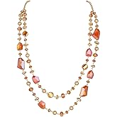 Bocar 2 Layer Long Beaded Necklace Crystal Beads Strand Fashion Jewelry for Women