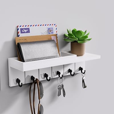 HapiRm Key Holder Wall Mount with 6 Hooks and Shelf