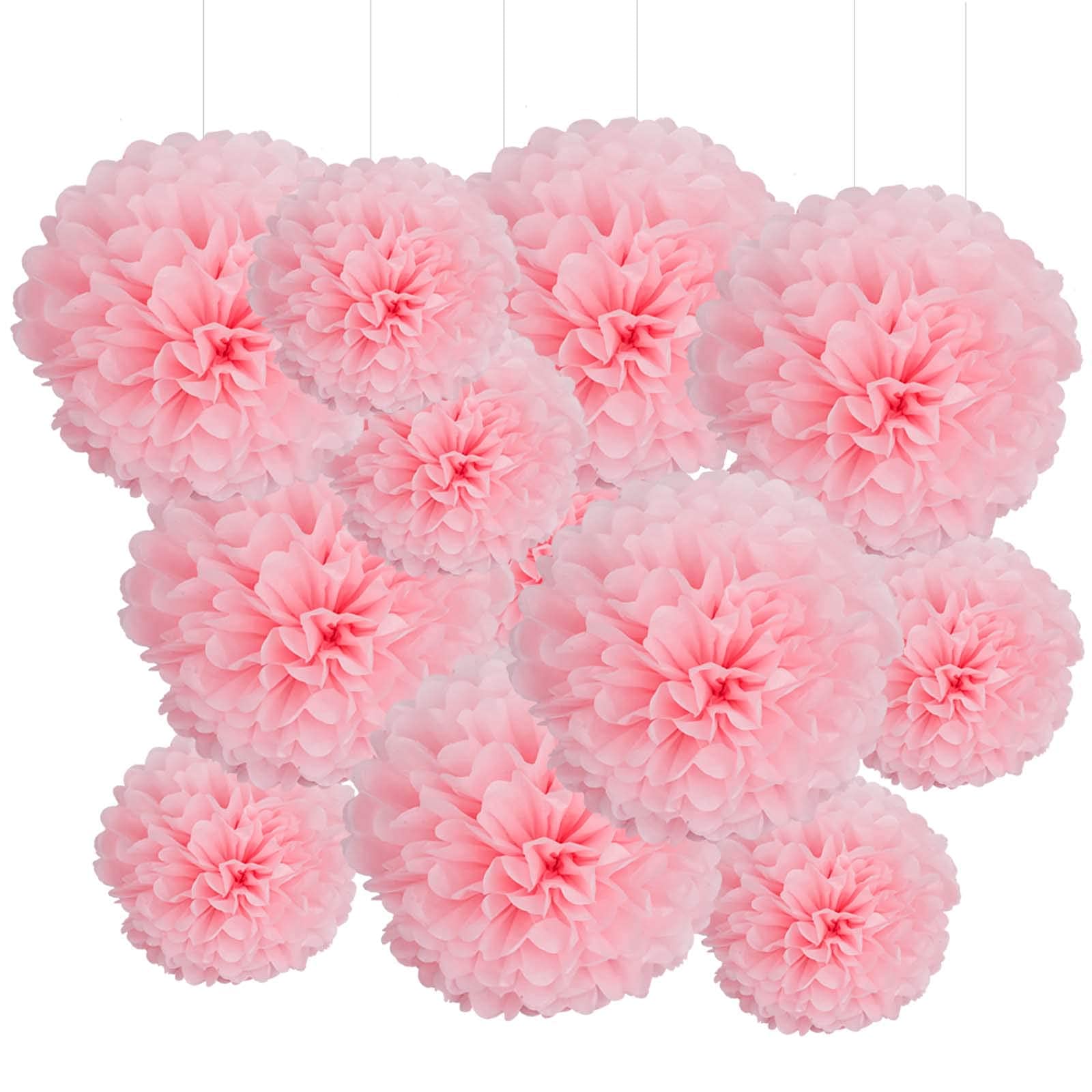 GAKA FAVOR Pink Tissue Hanging Paper Pom Poms & Flower Balls Wedding & Birthday Party Decoration (6pcs 12in & 6pcs 10in)