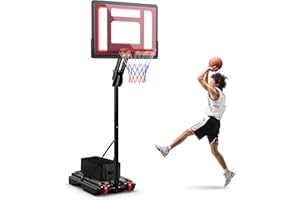 GYMAX Portable Basketball Hoop, 3.5 FT to 8.5 FT Adjustable Basketball Goal, All Weather Basketball Stand System with Weight 