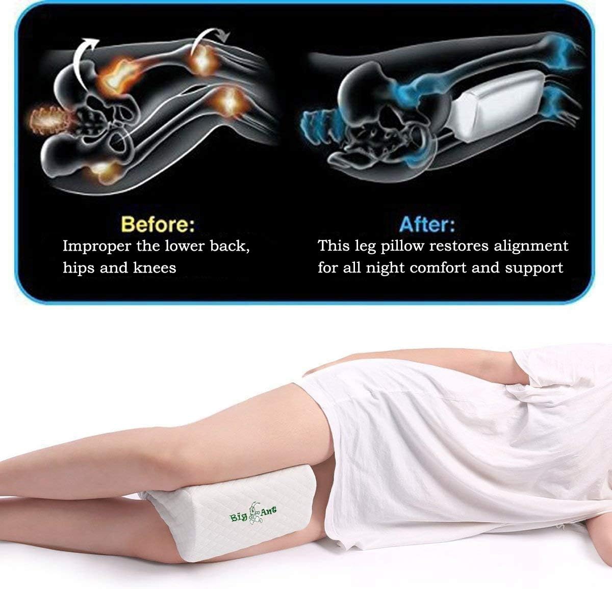 Big Ant Orthopedic Knee Pillow for Side Sleepers with Strap - Image 5