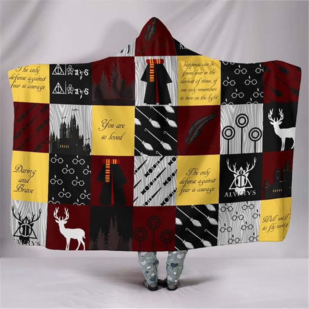 Hooded Blanket Harry Potter 3D Digital Printed Blanket Arctic Velvet Double Layer Thickened Cloak Adult Children's Nap Blanket,C,150 * 200cm