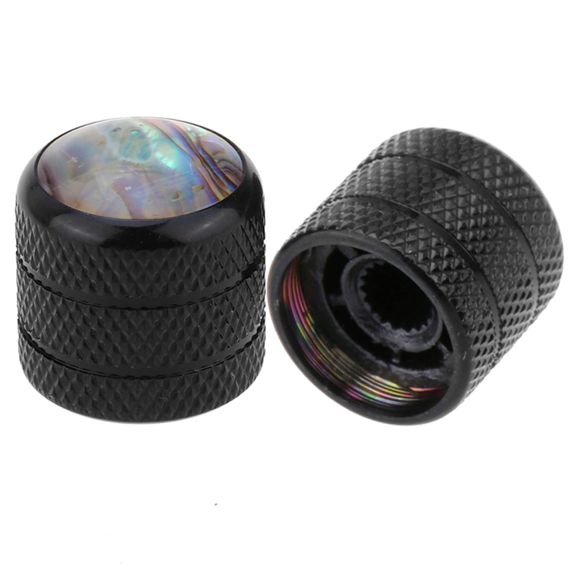 Musiclily Pro Metric Size 18-Splines Push-on Abalone Top Dome Knobs for Telecaster Electric Guitar or Bass, Black (Set of 2)