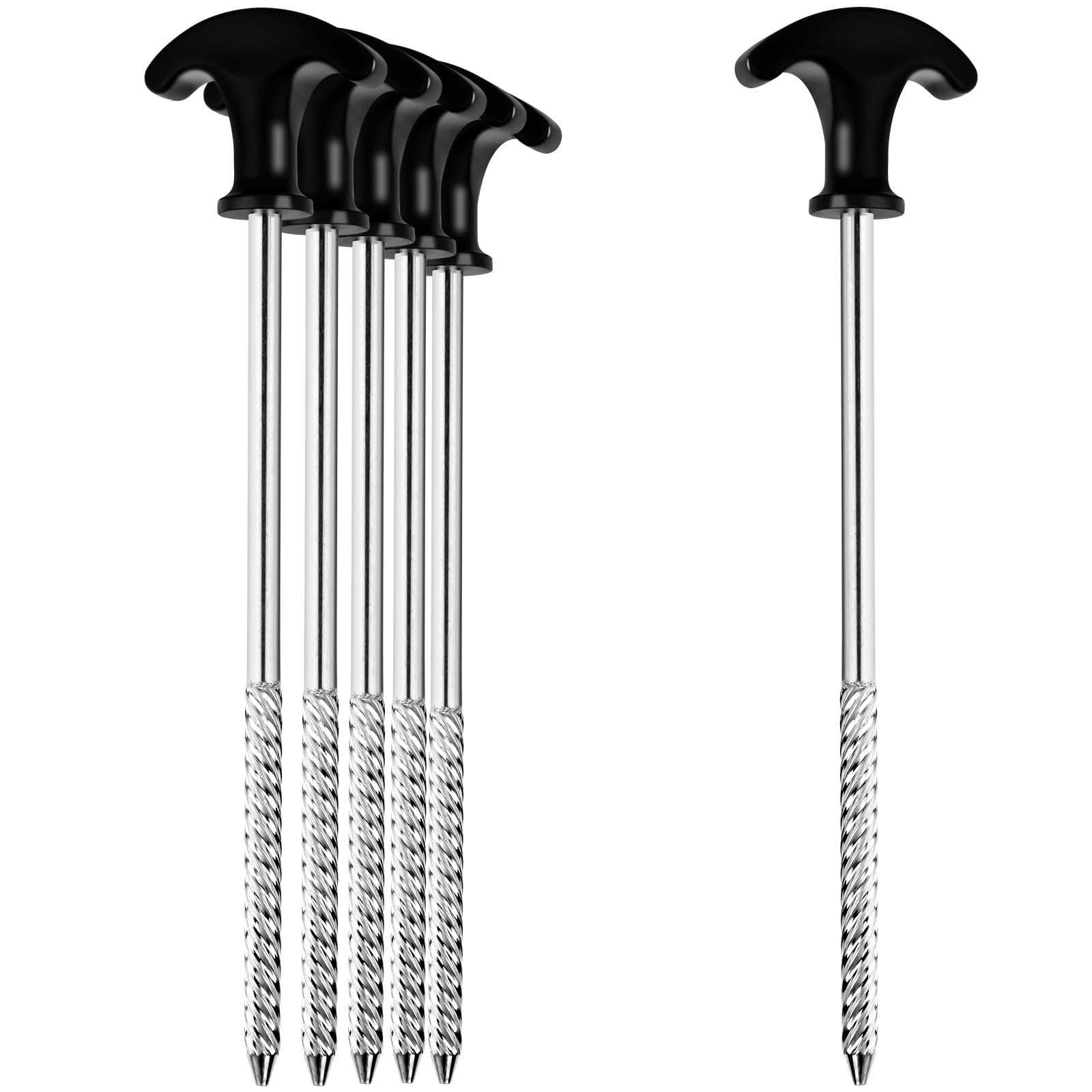 flintronic 6PCS Tent Pegs Heavy Duty for Hard Ground, Tent Pegs Heavy Duty Pegs Stainless Steel, 21cm Galvanized, Rust Proof Spiral Thread, With A T-handle