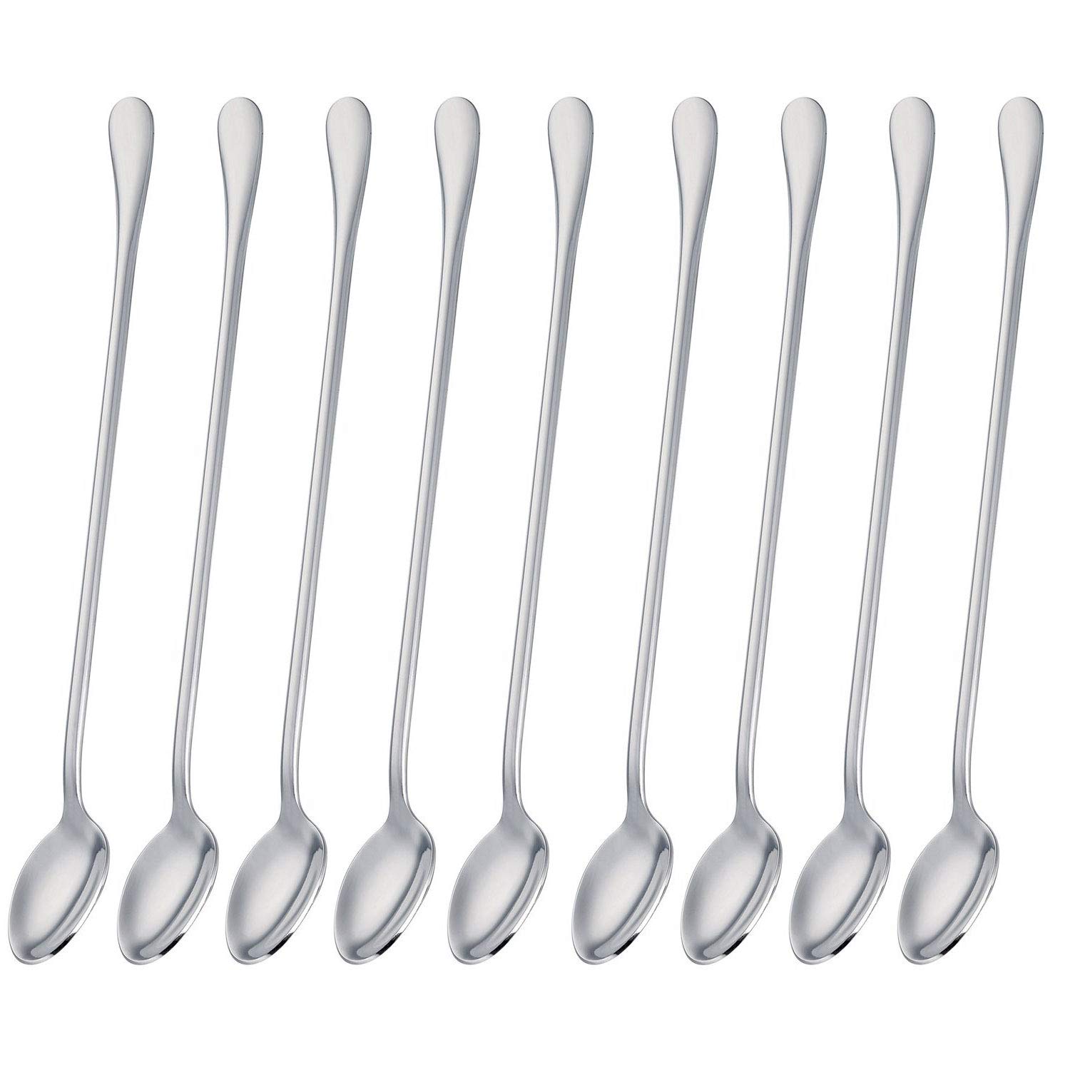 Mr. Spoon - 9 Long Handle Spoons for Mixing Iced Tea, Coffee, Cocktail, Smoothie and Cold Drinks Stainless Steel 20.7 x 2.9 cm
