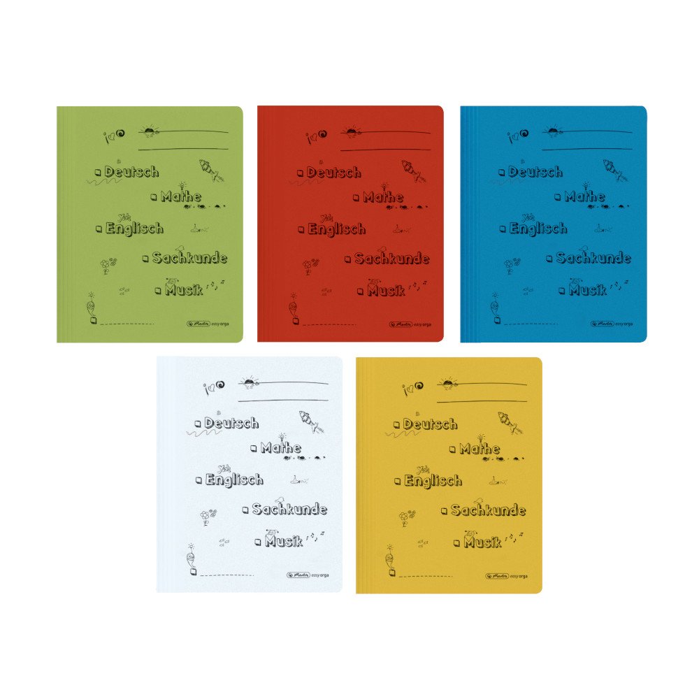 Herlitz School Pocket Printed 11253820 A4 for Primary School, Commercial and Official Filing, Pack of 5 Primary School