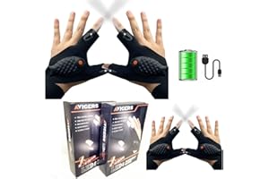 FABULWAY 2 Pair LED Flashlight Gloves for Christmas Gifts for Men, Rechargeable Lighted Gloves Cool Gadget Hands Free Lights Repairing Cars Night Running Fishing Camping Hiking in Dark Place