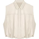 Tankaneo Womens Faux Suede Vest Lapel Sleeveless Casual Cropped Jacket Trendy Streetwear Outerwear