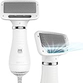 iPettie Pet Grooming Hair Dryer with Slicker Brush, White, Quiet, 2 Heat Settings, Professional Home Use for Short Straight Hair Cat, Narrow Gap Slicker Brush