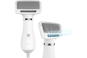 iPettie Pet Grooming Hair Dryer with Slicker Brush, White, Quiet, 2 Heat Settings, Professional Home Use for Short Straight Hair Cat, Narrow Gap Slicker Brush