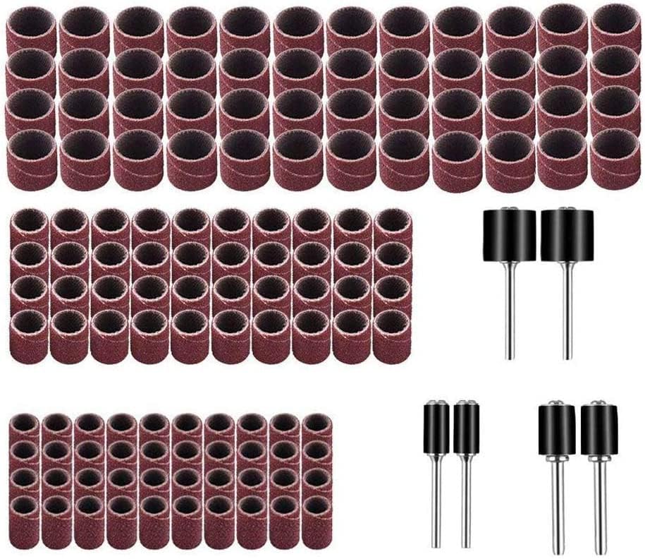 Yesallwas 126pcs Sanding Drum Kit Including 120 Pieces Drum Sander Nail Sanding Band Sleees 240# and 6 Pcs Drum Mandrels