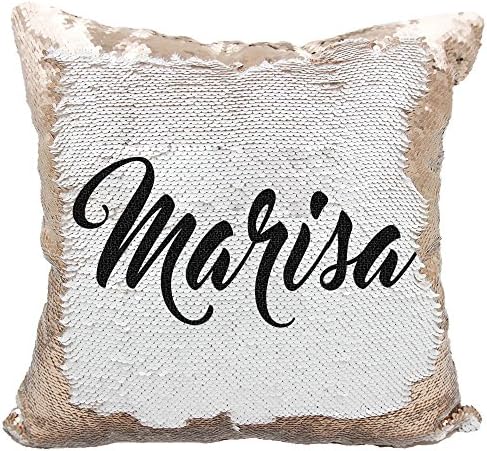 Personalized Mermaid Reversible Sequin, Customized Name Pillow (White/Rose-Gold)