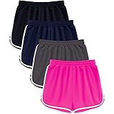 Rupy 4 Pack Girls Athletic Shorts Quick Dry Kids Active Dolphin Running Gym Shorts Lightweight Soccer Shorts