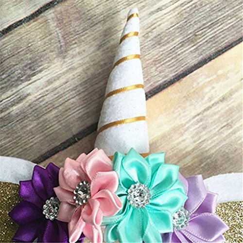 Lavany Girls Party Headdress Decorative Flower Hairband Kids Headbands Headwear (Gold) - Thumbnail 3