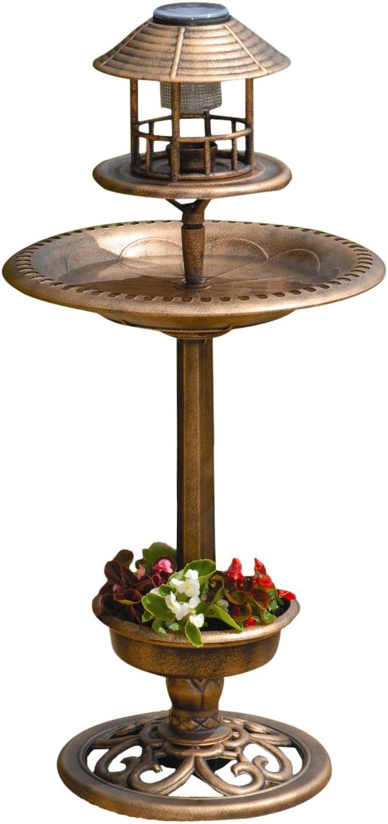 Gablemere Bird Bath with Solar Light/Bird Feeder/Planter