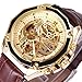 Caluxe Luxury Men Automatic Mechanical Skeleton Watch Genuine Leather Band Steampunk 3D Design