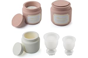 LSLEVA Storage Box with Lids Candle Jar Molds Set, Creative Silicone Candle Vessels Pot Molds, Concrete Round Stripe with Cover Bottle Making Moulds for Storage Candle Holder (K-2Pcs)