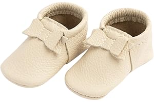 Freshly Picked First Pair Bow Moccasins for Infant Girls - Leather Baby Moccasins - Soft Sole, Barefoot Shoes