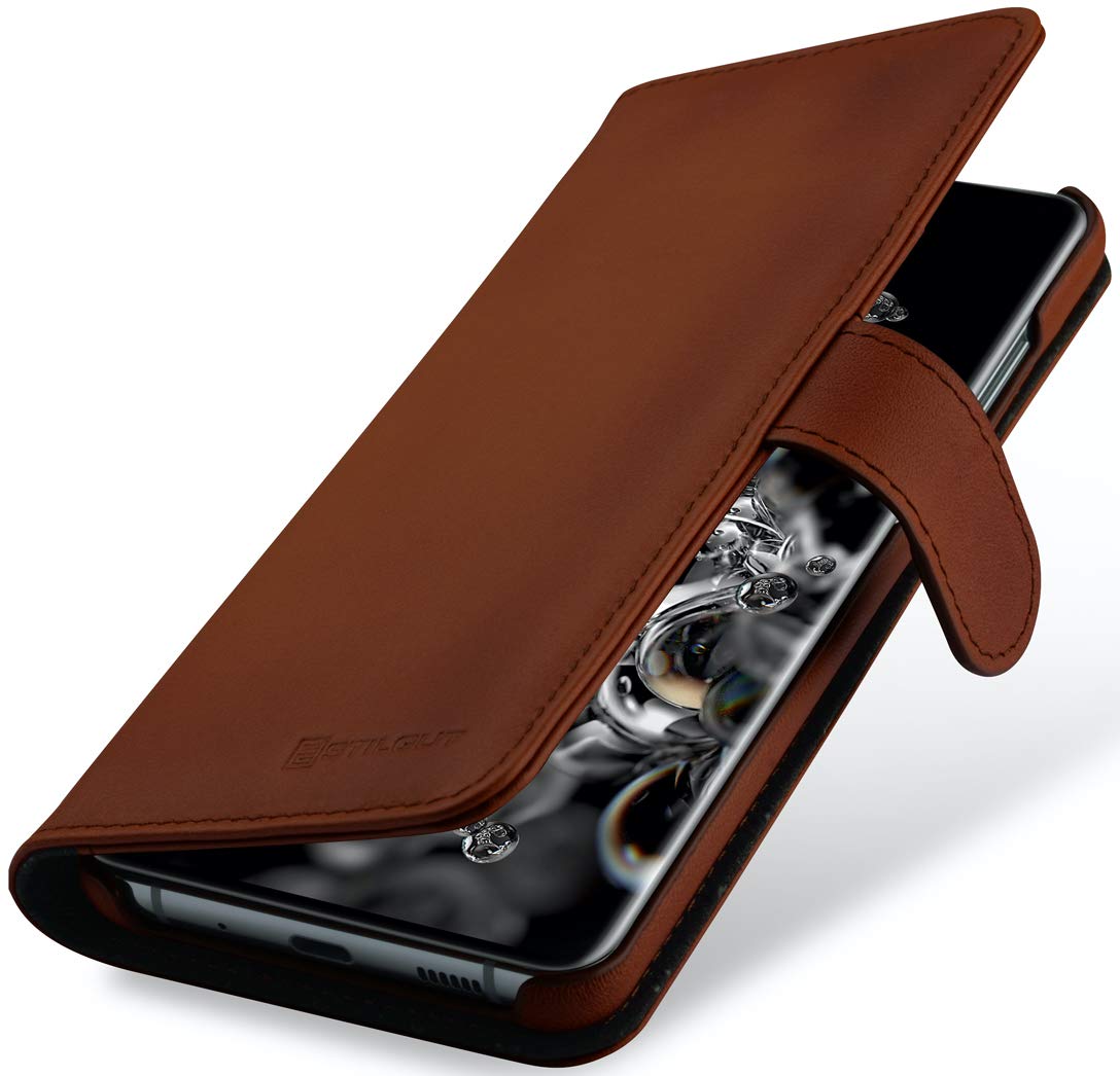 StilGut Wallet Case for Galaxy S20 Ultra, Genuine Leather Galaxy S20 Ultra Case with Card Slots & Magnetic Closure, Antique Brown