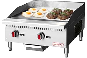 Backychu Commercial Gas Griddle - 24" Countertop Griddle. 60,000 BTU Flat Top Griddle, Natural Gas (NG) / Propane, CSA Certified