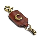 XGALBLA Initial Letter Keychain Brown Leather