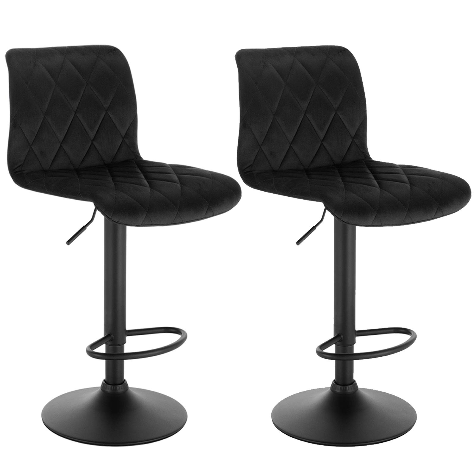 Lestarain Set Of 2 Breakfast Bar Stools With Chrome Footrest And Base Swivel Gas Lift Elegant Velvet Black Matte Simple Bar Stool