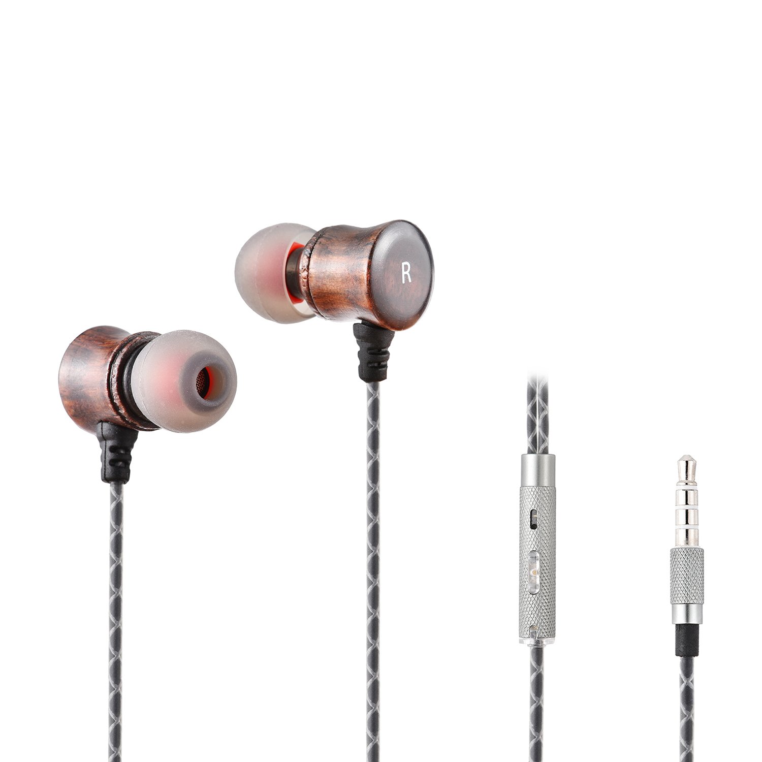 VirKech Premium Wood Headphones Noise-isolating In-ear HiFi Stereo Music Earbuds Headsets with HD Microphone