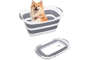 Goderewild Collapsible Pet Bathtub, 7.1 Gal (27L) - Foldable Bathing Tub with Drain Plug for Dogs & Cats Under 30 lbs - Multi-Use as Laundry Basket, Storage Organizer, Camping Sink (Grey)