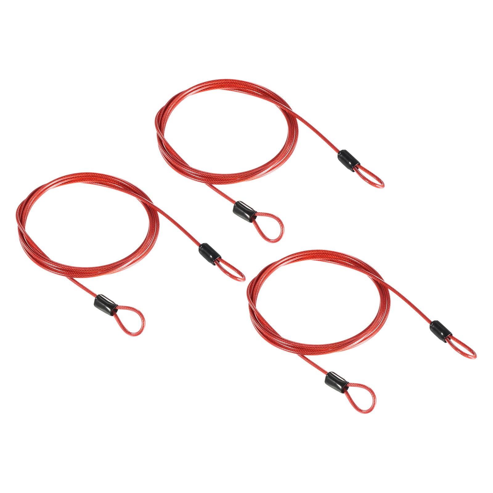 PATIKIL Security Cable 2.5mm x 1.5m/5ft, 3 Pack Coated Luggage Lock Wire Rope with Double Loop, Clear Red