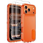 Temcase for iPhone 17 Pro Max Case with Built-in Invisible Kickstand,[2 Screen Protector] Military Protection Shockproof Protective Cover Rugged Stand Phone Case for iPhone 17 Pro Max (Clear Orange)