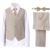 Boys' Suits Formal Slim Fit Tuxedo Boys Vest and Pants Set for Teens Dress Clothes Wedding Outfit with Tie and Bow Tie