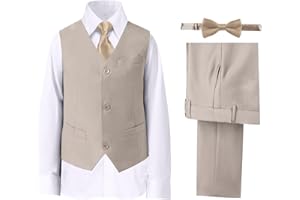 DHTS Boys' Suits Formal Slim Fit Tuxedo Boys Vest and Pants Set for Teens Dress Clothes Wedding Outfit with Tie and Bow Tie