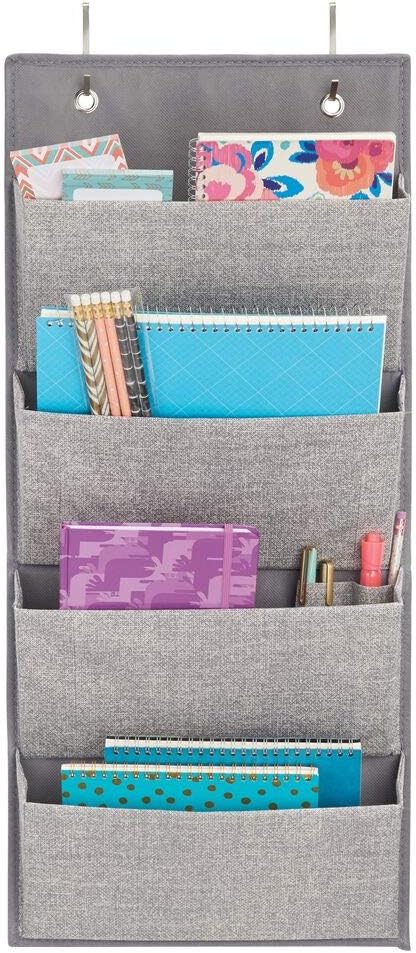 mDesign Set of 2 Office Storage Organiser – Linen Over Door Storage ...
