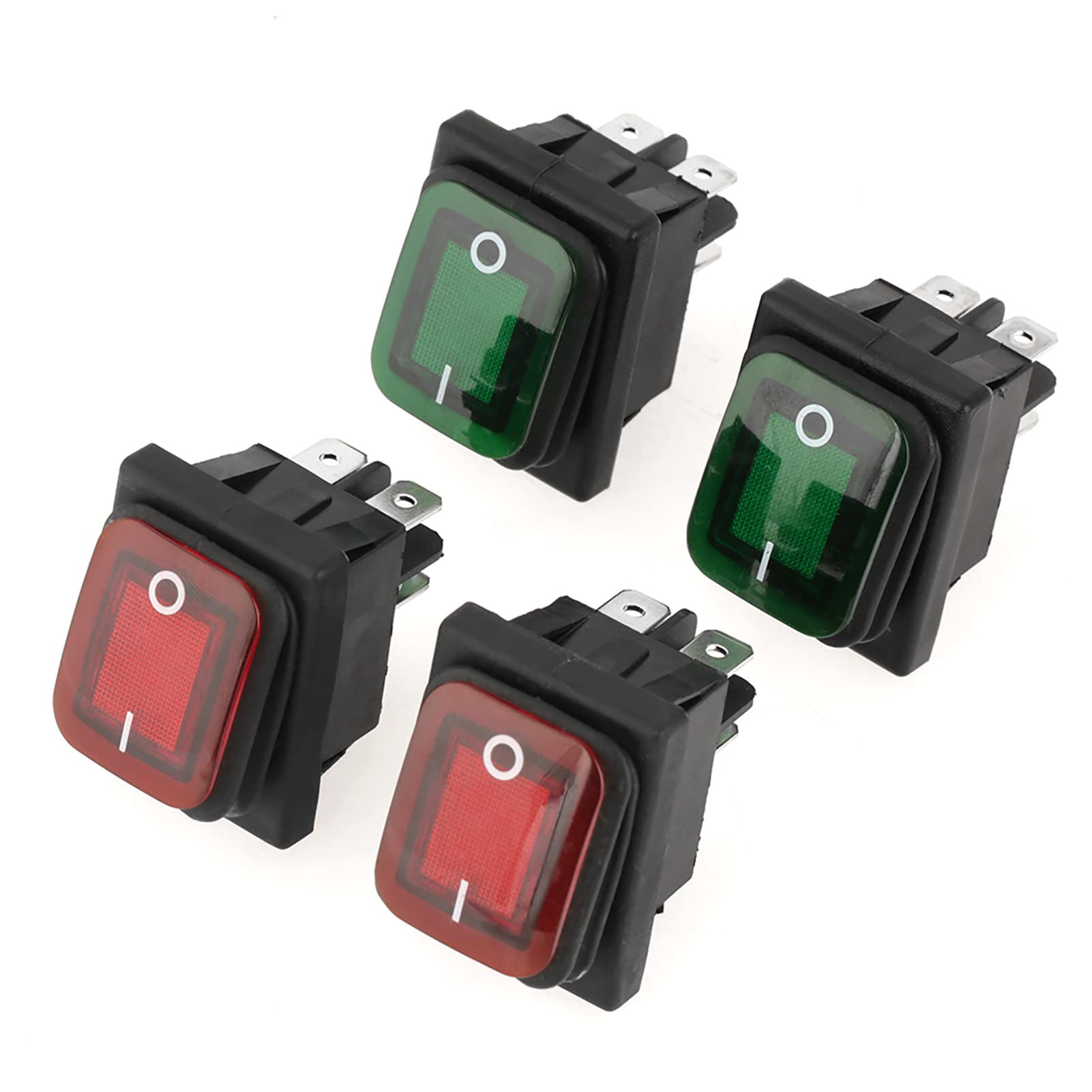 4 Pcs/Set Waterproof Rocker Toggle Switch 4 Pin 2 Position ON OFF Red Green Lamp Rocker Switch 220V Indicator Light Dustproof Red Green Lamp Rocker Switch Snap for Car Truck Boat Motorhome