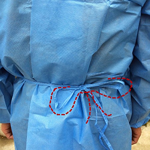 Tinsay Universal Size Blue Disposable Isolation Gowns Disposable Clean Medical Laboratory Isolation Cover Gown Surgical Clothes Pack of 10