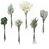Ling's moment Artificial Greenery Stems Box Set, 98pcs with 6 Kinds of Faux Greenery Picks for DIY Bridal Bouquets Wedding Floral Arrangement Table Centerpieces, Sage Green & White