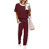 WIHOLL 2 Piece Lounge Sets for Women Matching Set Summer Outfits Short Sleeve Tops Wide Leg Pants with Pockets