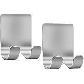 Razor Holder Shaver Hook Hanger Stand(2 Pack)Self Adhesive Stainless Steel Heavy Duty Utility Storage Hook,Shower Hook for Razor,Bathroom Kitchen Organizer for Plug Robe Towel Loofah Bathrobe Coat