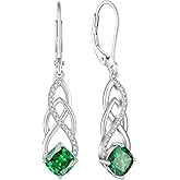 Blaniy Princess Cut Drop Dangle Earrings 925 Sterling Silver Celtic Knot Leverback Earrings Birthstone Infinity Jewelry Gifts for Women